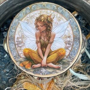 Fairy Art Tambourine with Gold and Blue Illustration
